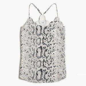 J.CREW Snakeskin Scalloped Cami Top Size 0 Gray Ivory Sleeveless Blouse Chiffon